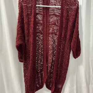 Elegant Burgundy Open-Knit Sweater